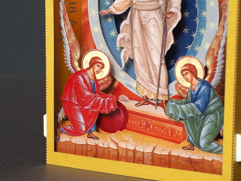 Jesus Christ Has Risen card Easter. Paper pop up 3d box card