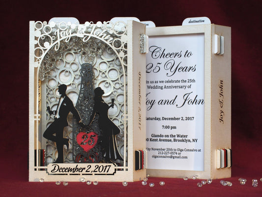 Pop up Anniversary invitation couple Bottle of Champagne 