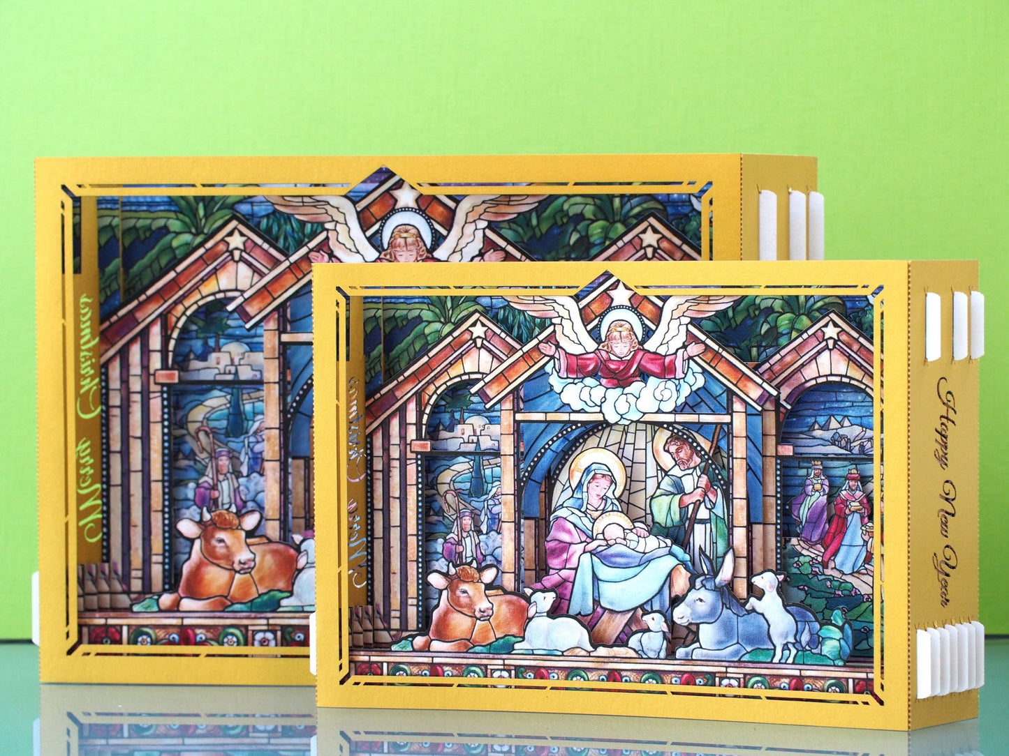 Christmas Nativity Holy Night Scene. Mosaic icon pop up card
