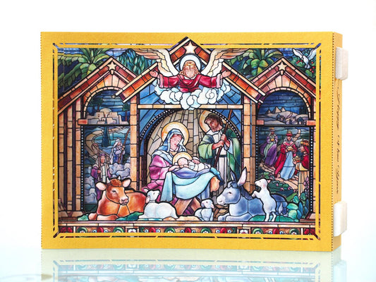 Christmas Nativity Holy Night Scene. Mosaic icon pop up card