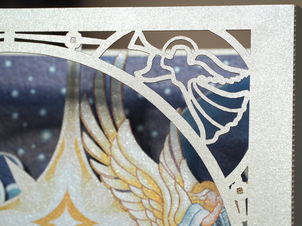 Christmas pop-up card Baby Jesus, Mother Mary, Angels, Holy Star