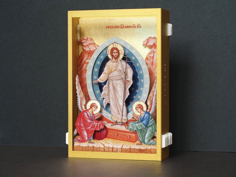 Jesus Christ Has Risen card Easter. Paper pop up 3d box card