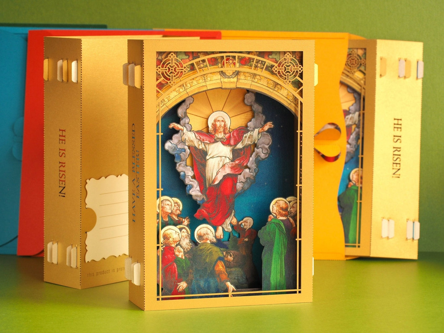 Jesus is Risen, in the Red Cloack, with Apostols pop up card