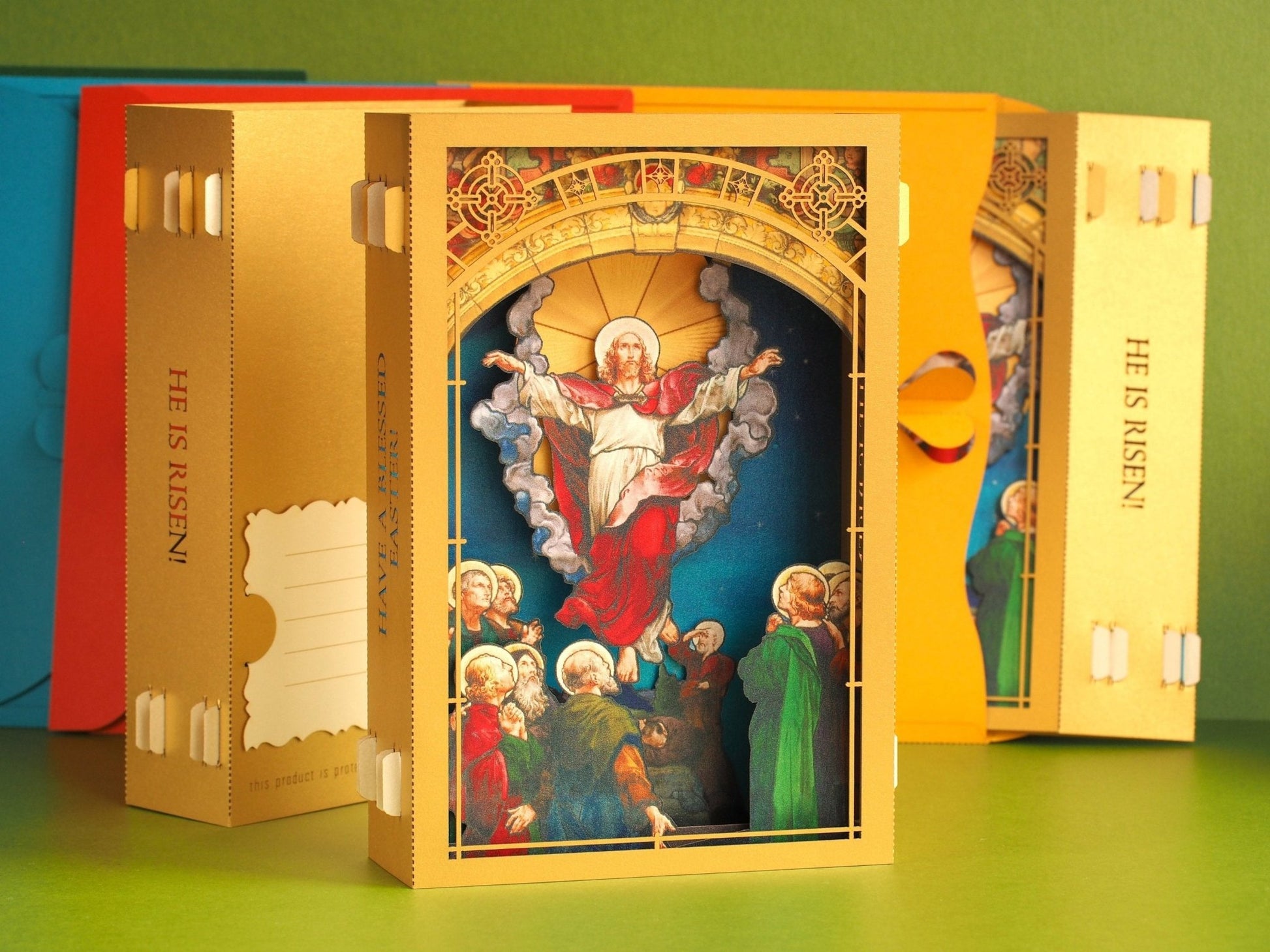 Jesus is Risen, in the Red Cloack, with Apostols pop up card