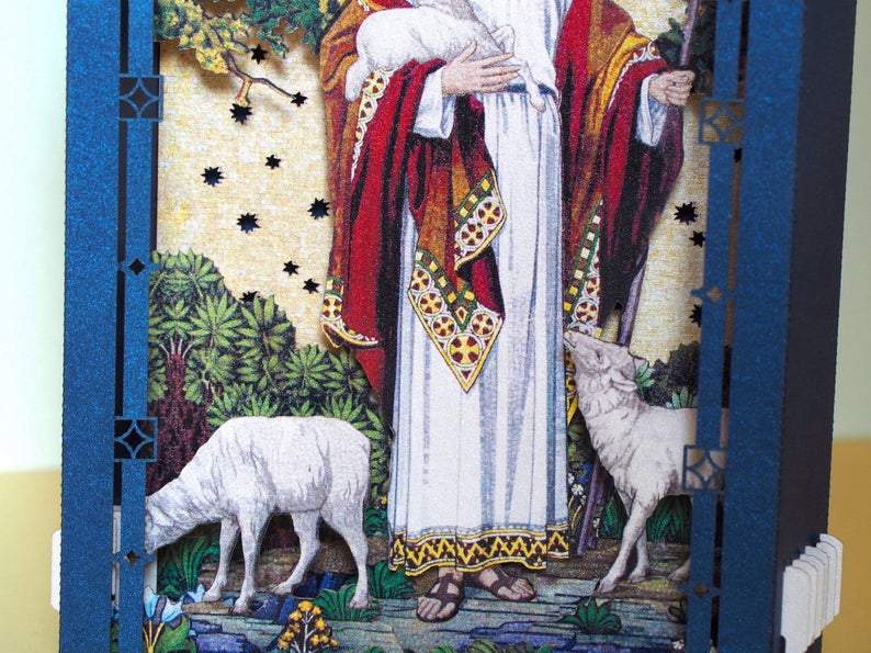 Jesus with Lambs pop up card box paper icon