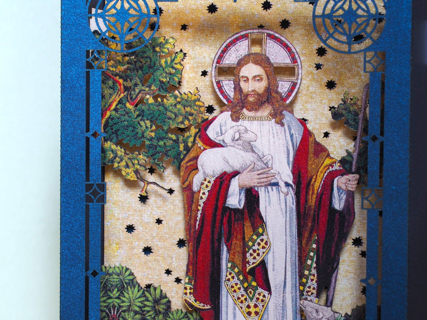 Jesus with Lambs pop up card box paper icon