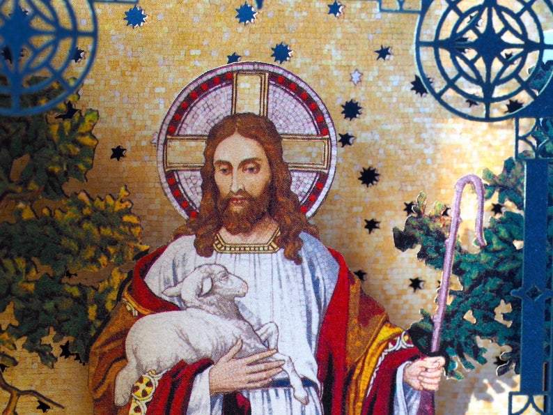 Jesus with Lambs paper laser cut