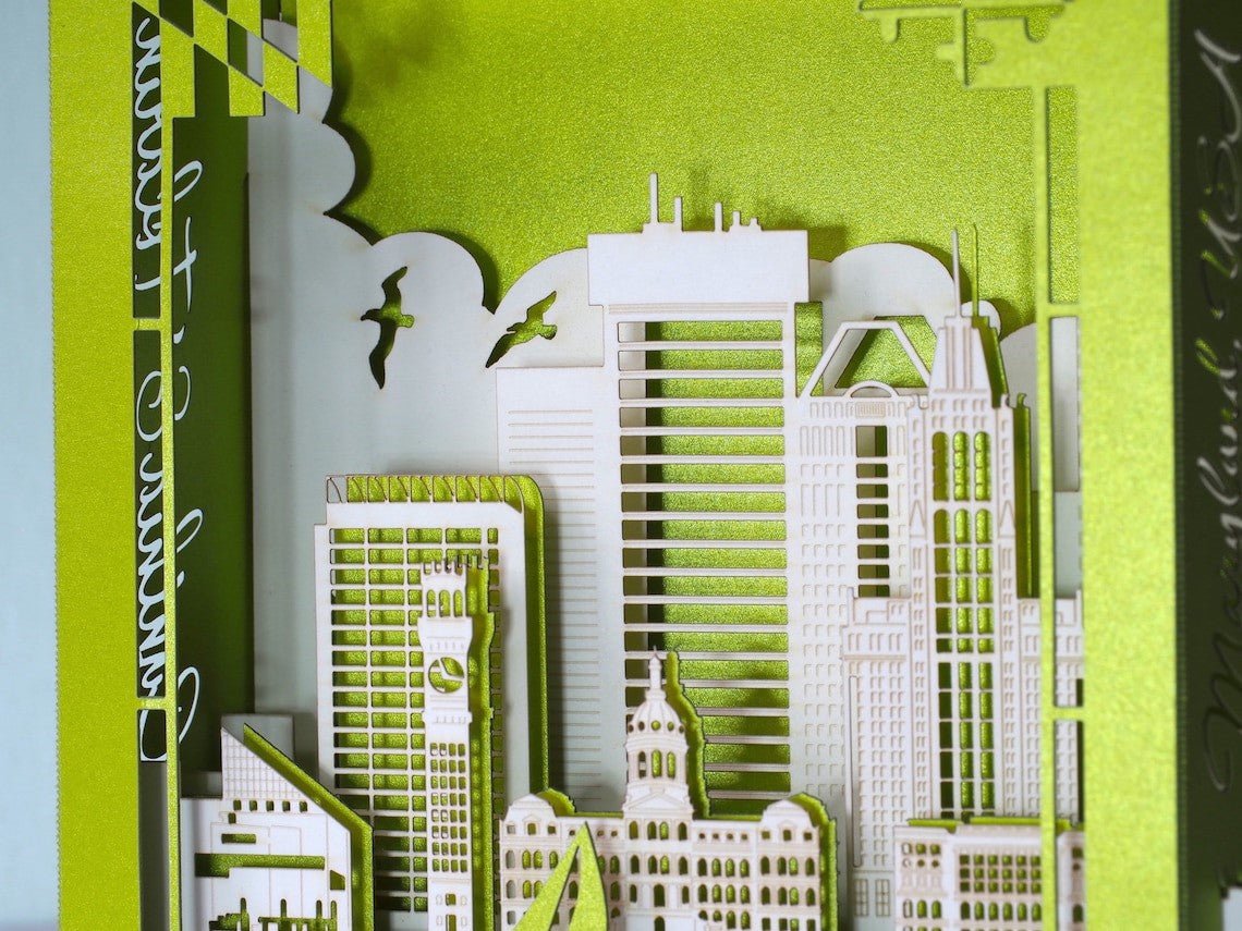 Baltimore pop up card paper model miniature laser cut