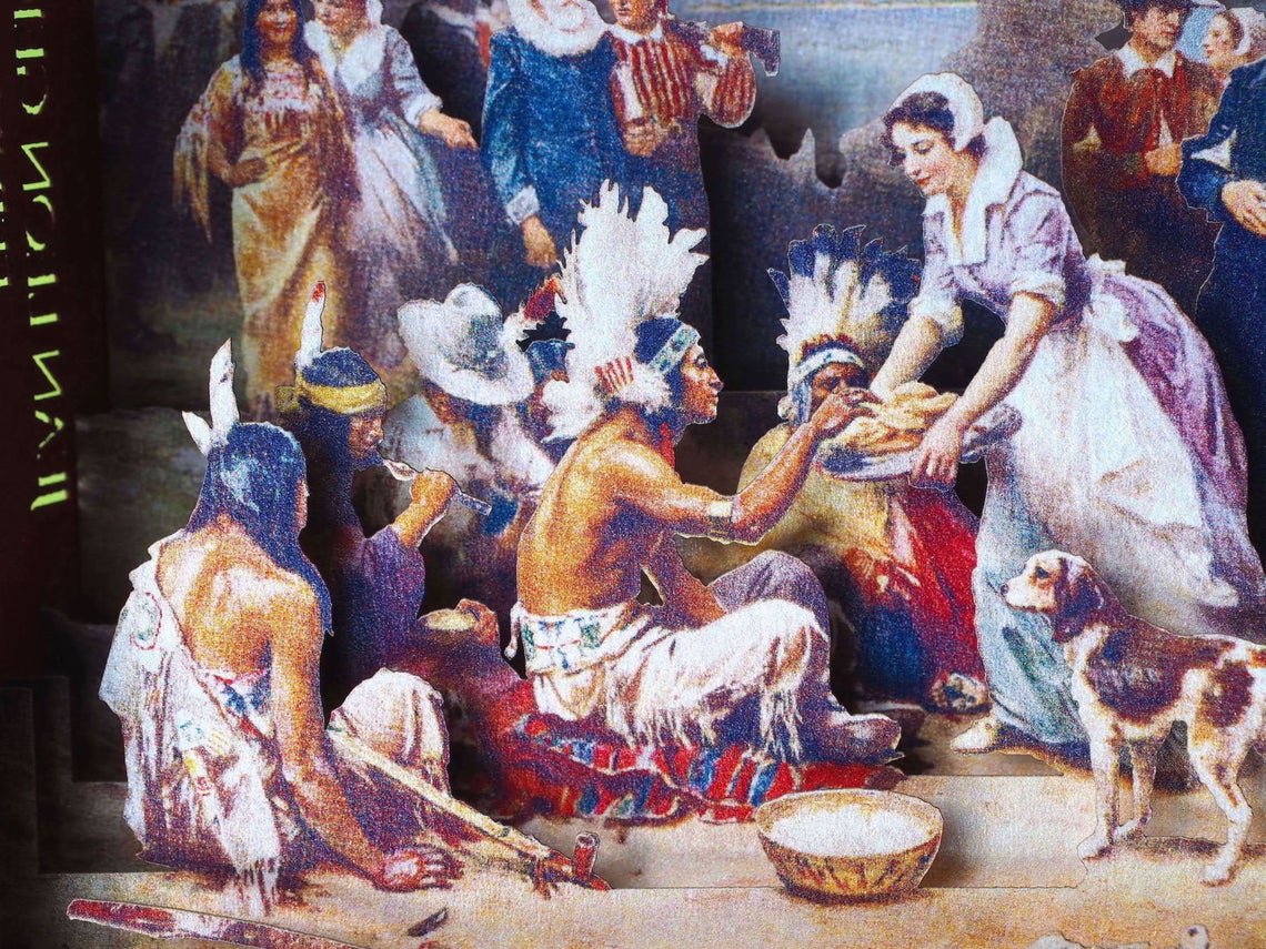 Pop up card The First Thanksgiving. The paper model of Painting Jean Leon Gerome Ferris 