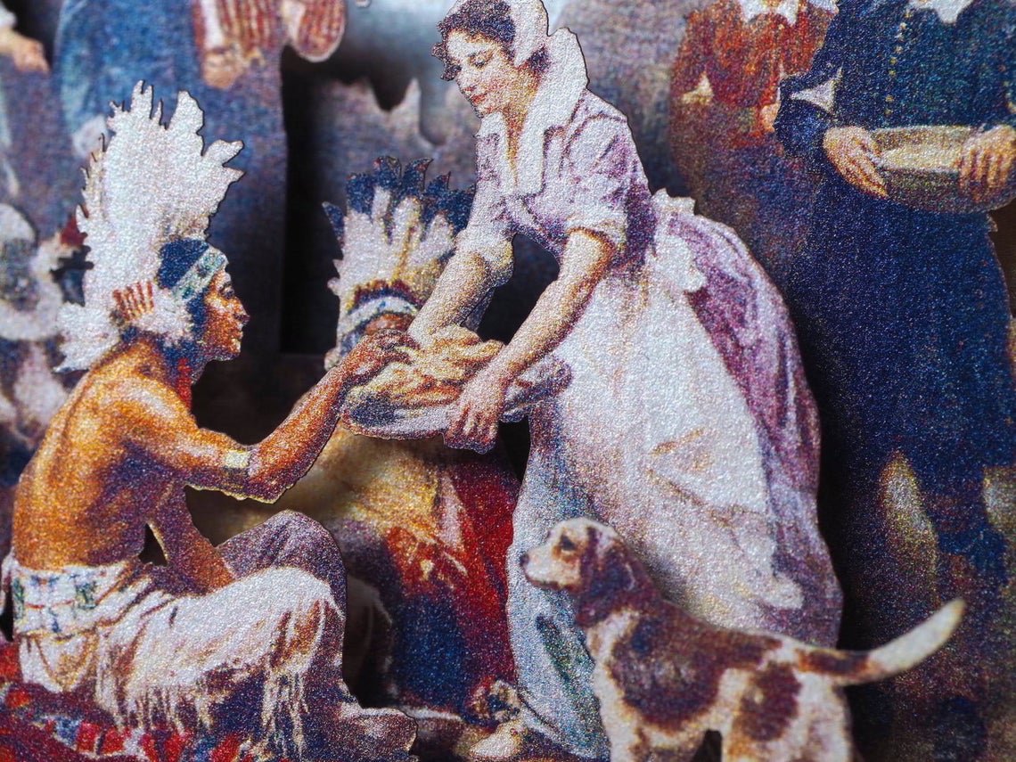 Pop up card The First Thanksgiving. The paper model of Painting Jean Leon Gerome Ferris 