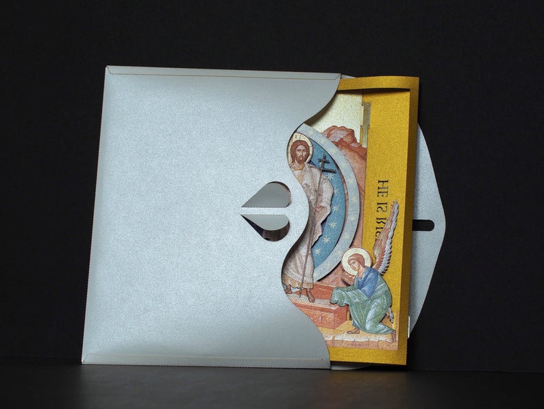 Jesus Christ Has Risen card Easter. Paper pop up 3d box card