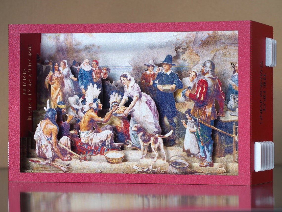 Pop up card The First Thanksgiving. The paper model of Painting Jean Leon Gerome Ferris 