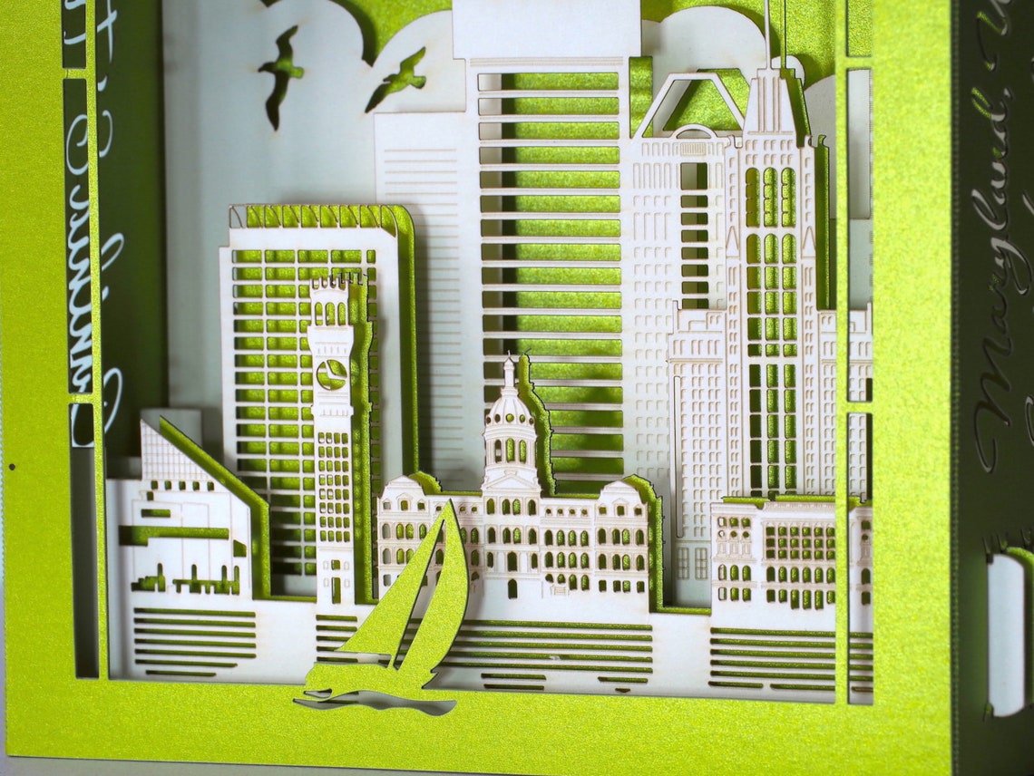 "Baltimore Landmarks" - Handmade Paper Pop-Up Cards | City-themed Paper Model Kirigami Craft (MD, USA) - ColibriGift