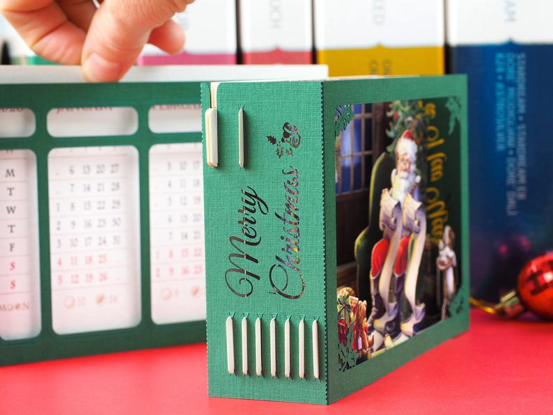 Calendar Christmas pop-up card Santa workshop house - ColibriGift