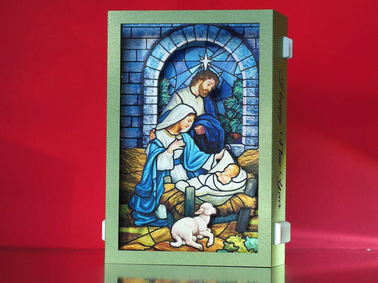 Christmas pop-up card Christmas Crib Nativity scene, Baby Jesus, Mother Mary, Angels, Holy Star - ColibriGift