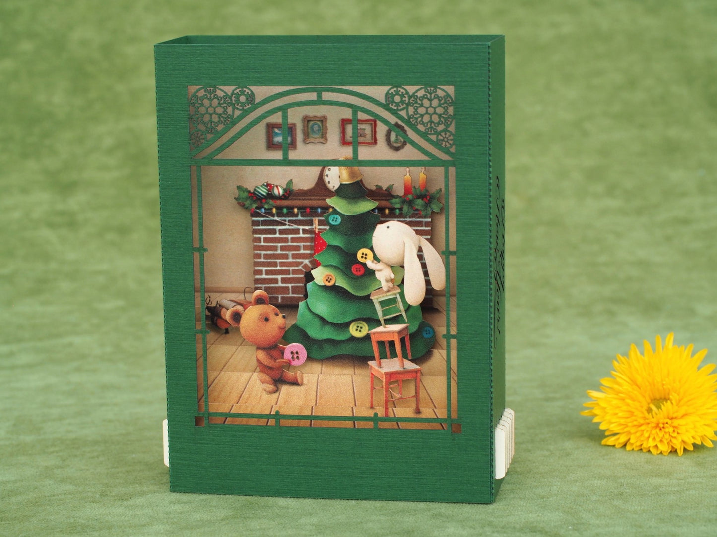 Christmas pop-up card Teddy bear and Rabbit 