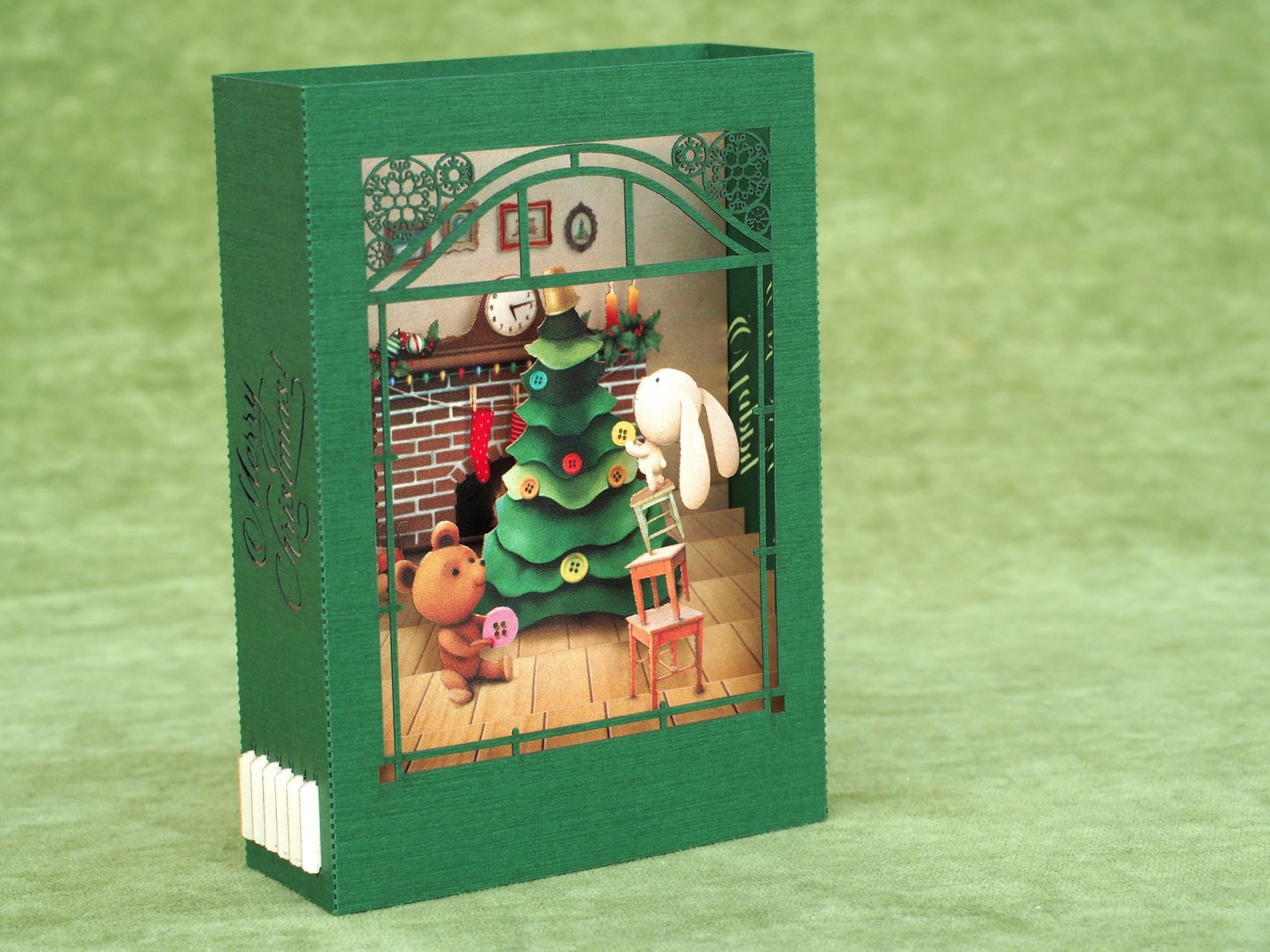 Christmas Teddy bear and Rabbit Christmas fireplace