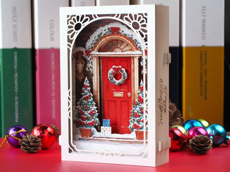 Christmas popup Card, Christmas Door Wreath, Xmas creative gift - ColibriGift
