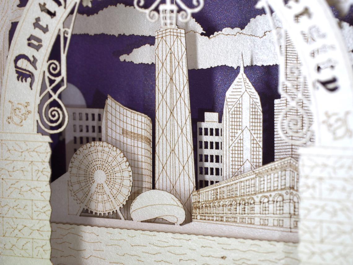 Corporate Northwestern University paper miniature, NU Evanston, Illinois, Chicago, USA pop-up card, promo card - ColibriGift