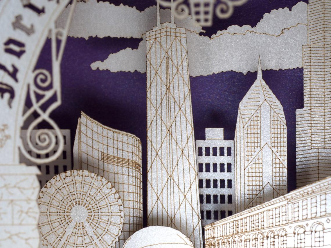 Corporate Northwestern University paper miniature, NU Evanston, Illinois, Chicago, USA pop-up card, promo card - ColibriGift