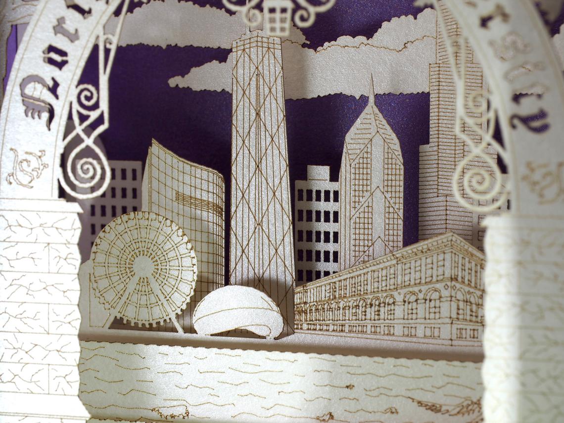 Corporate Northwestern University paper miniature, NU Evanston, Illinois, Chicago, USA pop-up card, promo card - ColibriGift