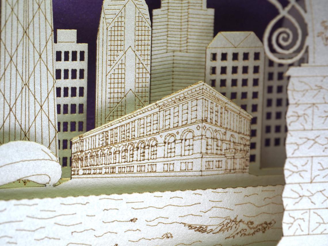 Corporate Northwestern University paper miniature, NU Evanston, Illinois, Chicago, USA pop-up card, promo card - ColibriGift