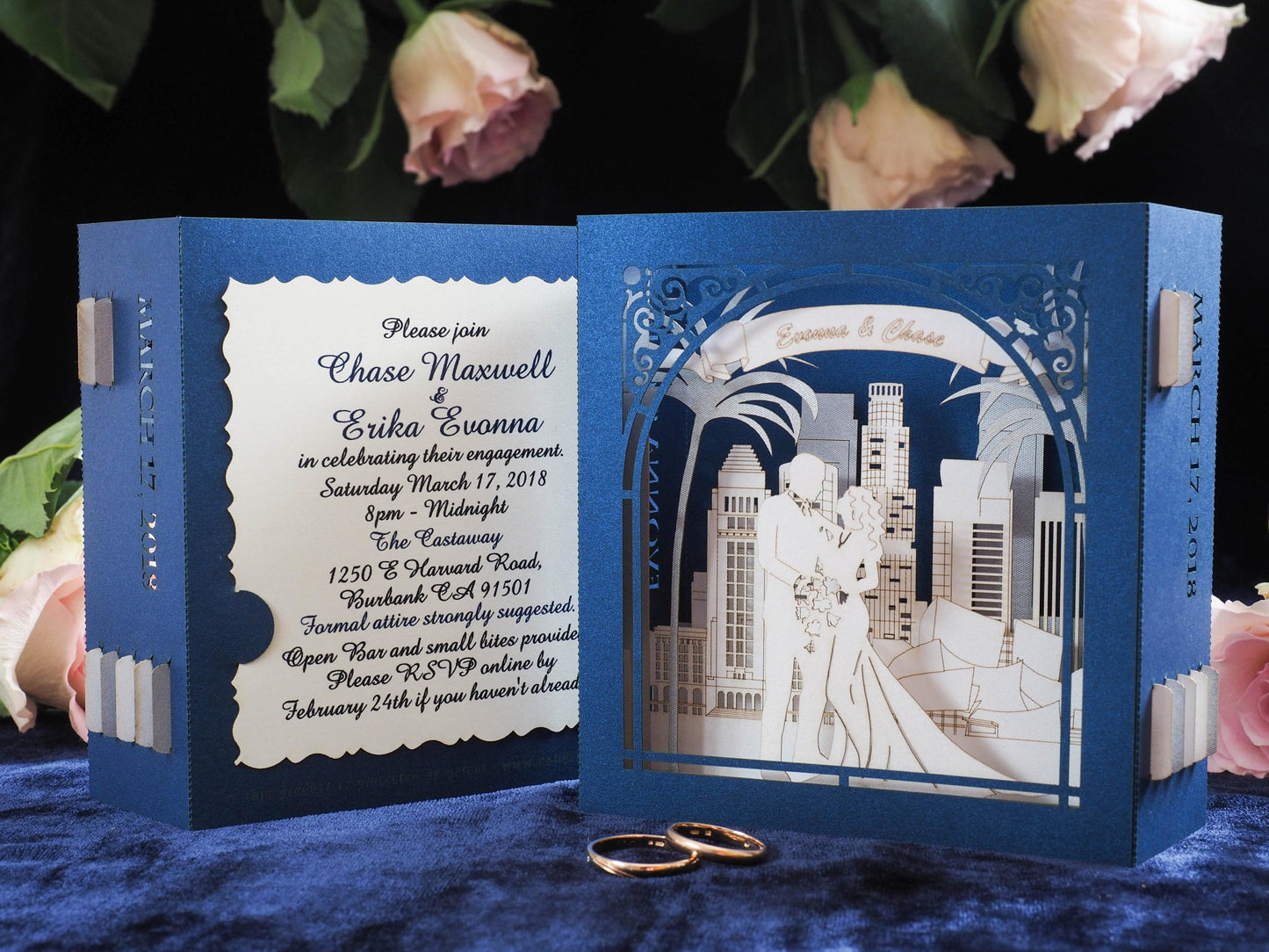 Custom wedding invitation pop-up cards Los Angeles theme - ColibriGift