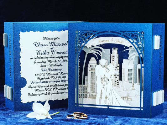 Custom wedding invitation pop-up cards Los Angeles theme - ColibriGift