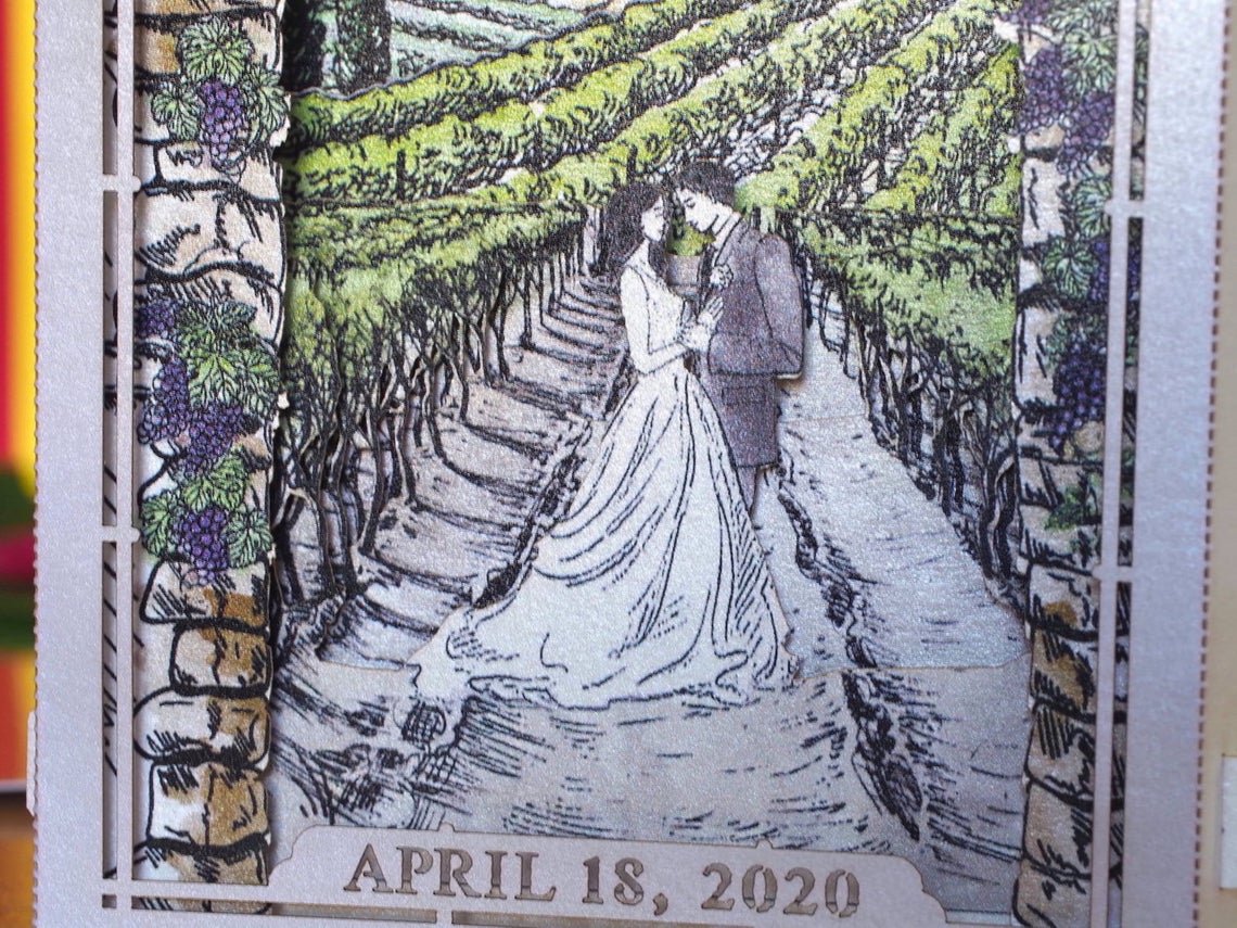 Custom wedding invitation Viansa winery Sonoma Valley pop-up card - ColibriGift