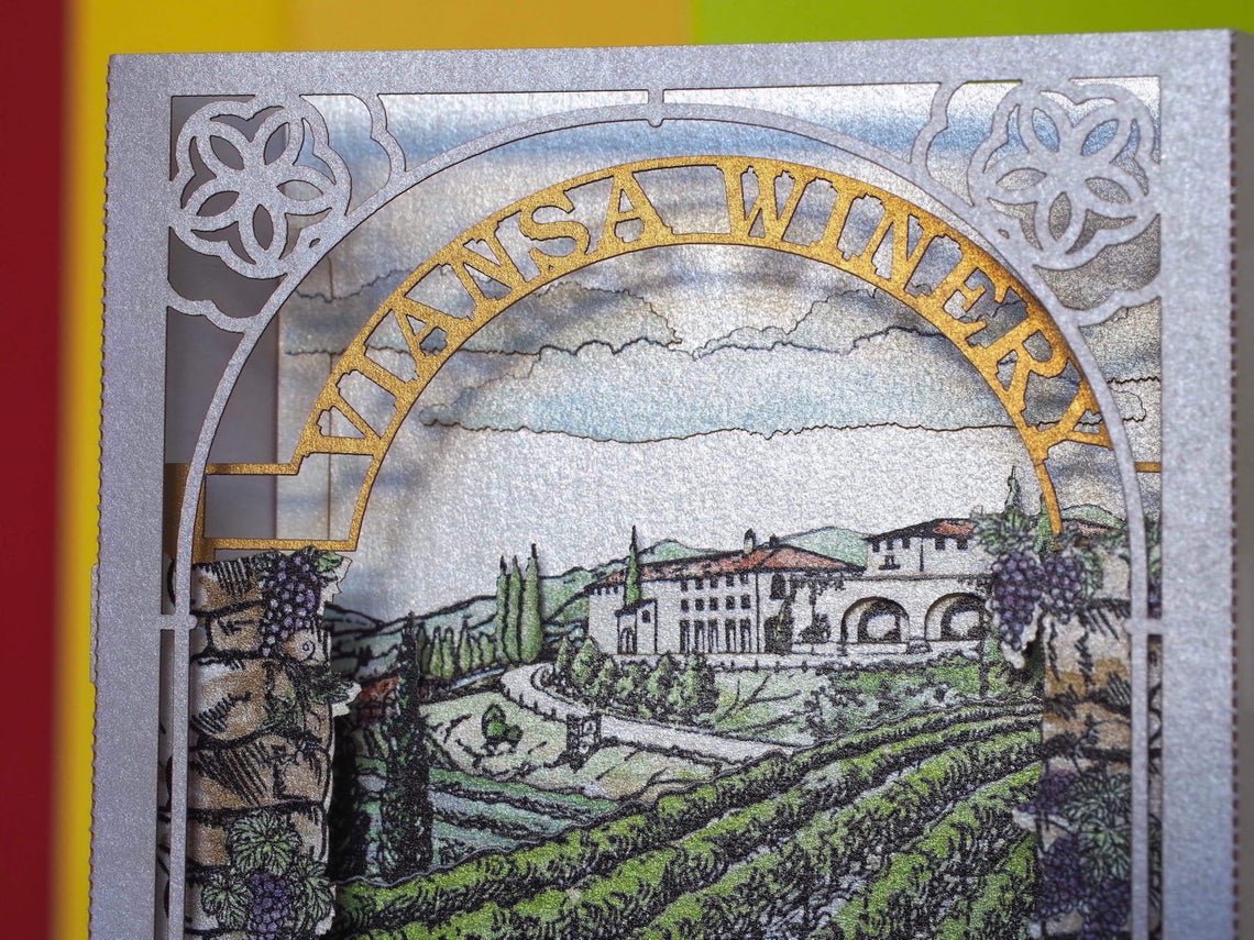Custom wedding invitation Viansa winery Sonoma Valley pop-up card - ColibriGift