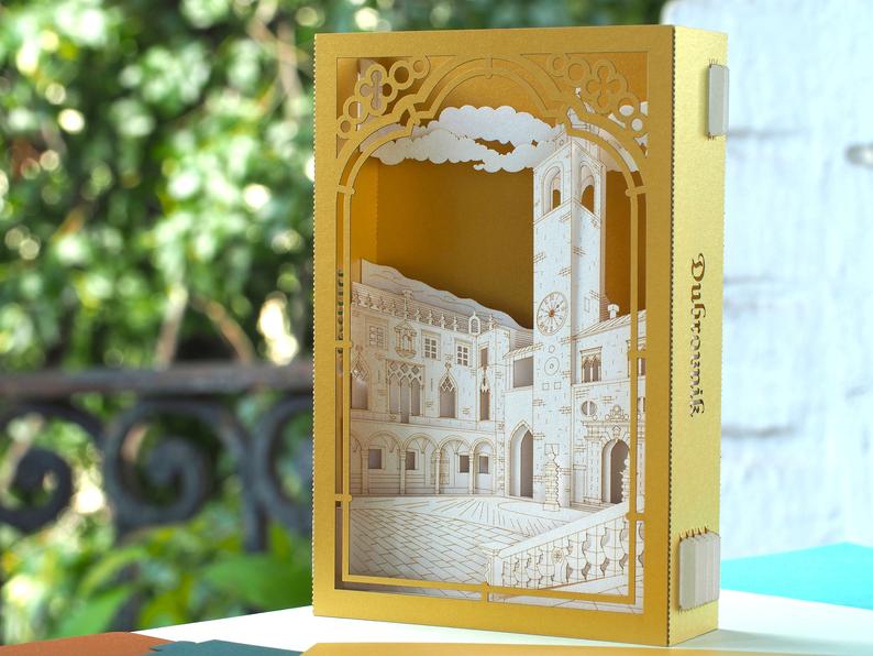Dubrovnik Croatia Old Square Center with invitation text travel pop up card - ColibriGift