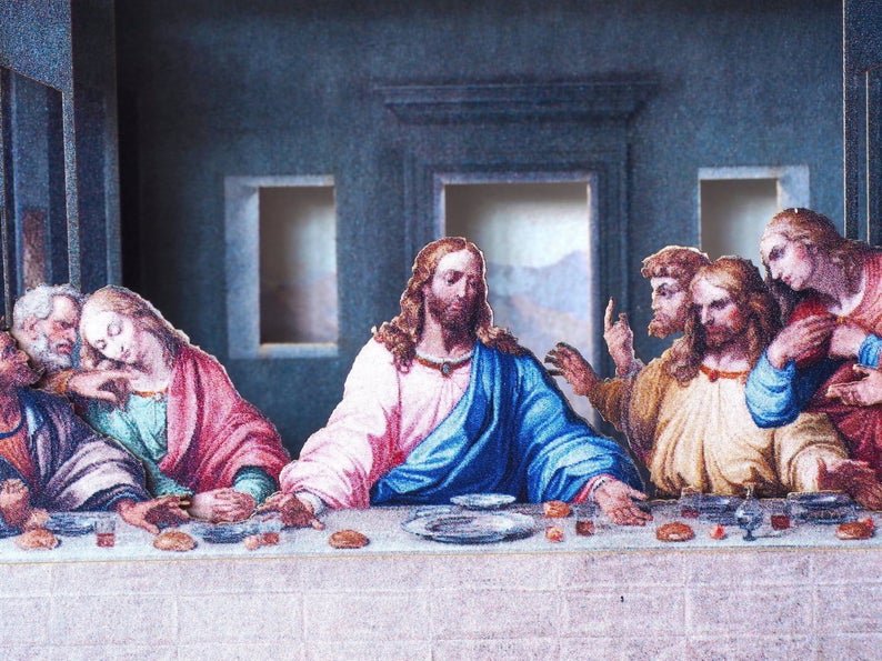 Easter Gift The Last Supper of Jesus with his apostles. Pop up paper art miniature Leonardo da Vinci painting. - ColibriGift