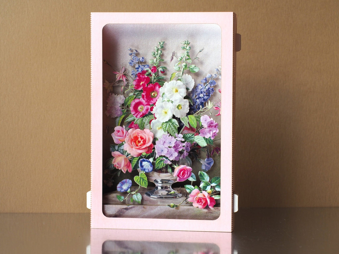 Flowers bouquet paper pop up card. Miniature. Mallow, hydrangea, rose, delphinium. , Her gift. Mother's Day. - ColibriGift
