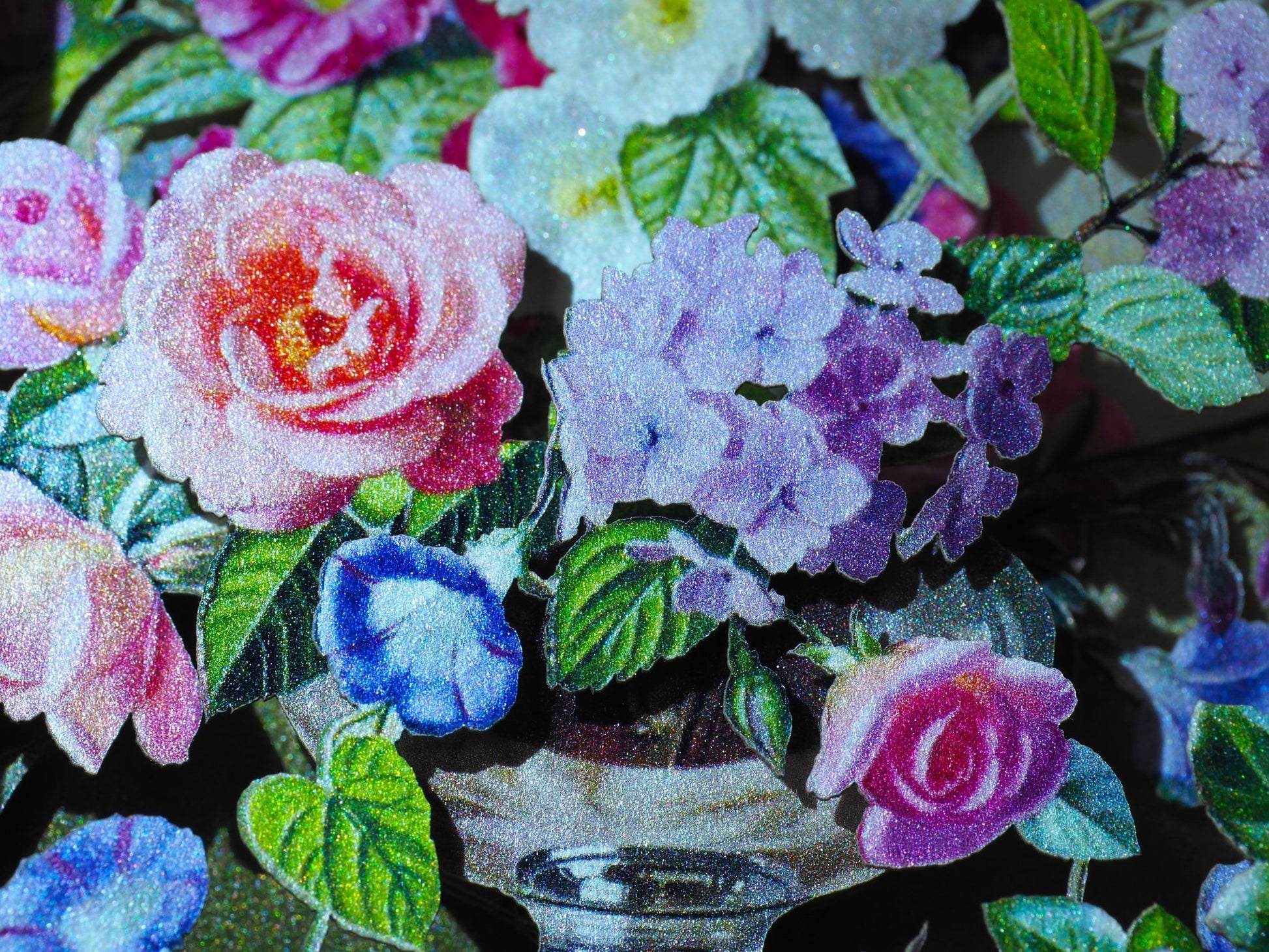 Flowers bouquet paper pop up card. Miniature. Mallow, hydrangea, rose, delphinium. Birthday, Her gift. . - ColibriGift