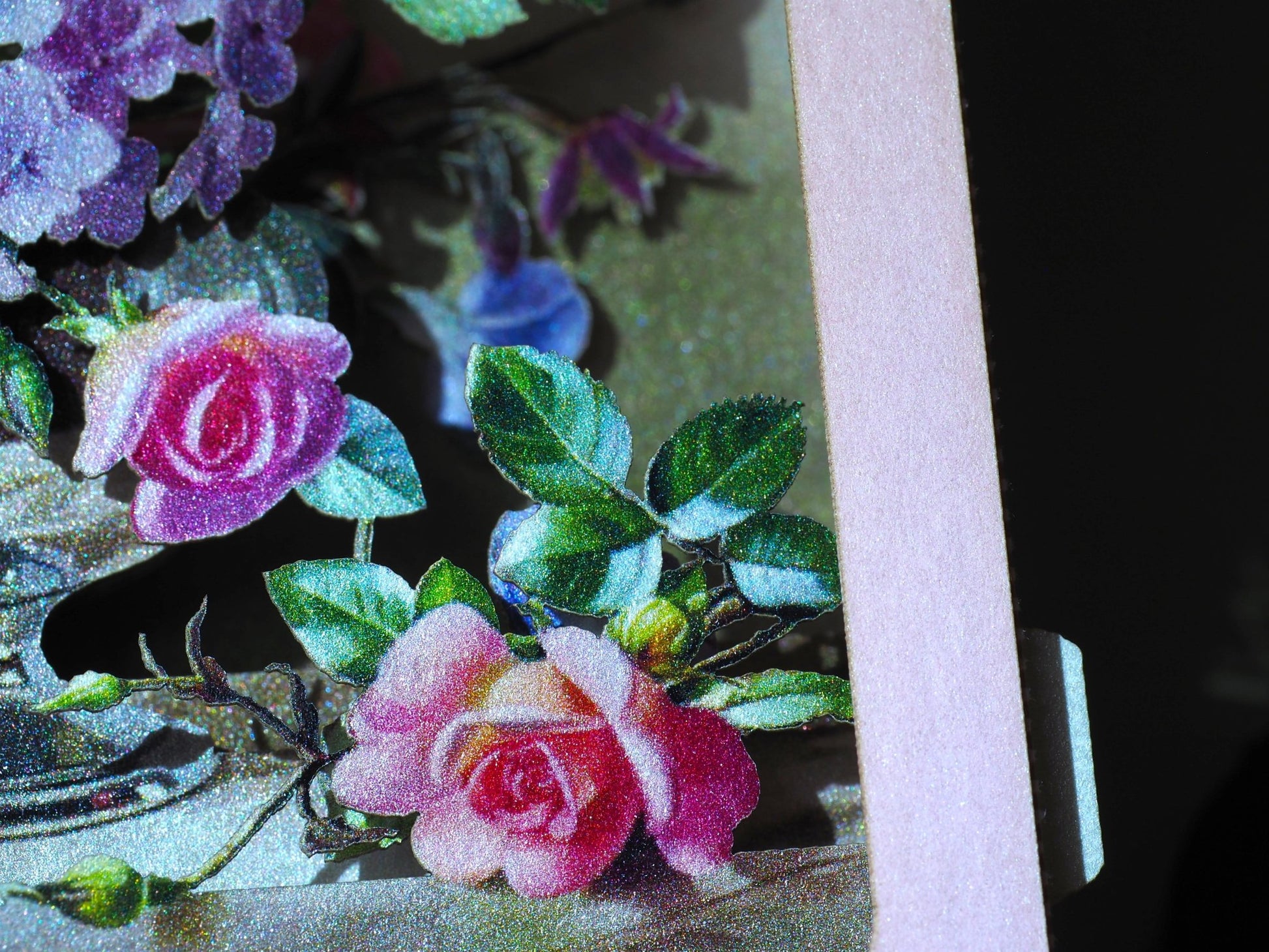 Flowers bouquet paper pop up card. Miniature. Mallow, hydrangea, rose, delphinium. Birthday, Her gift. - ColibriGift