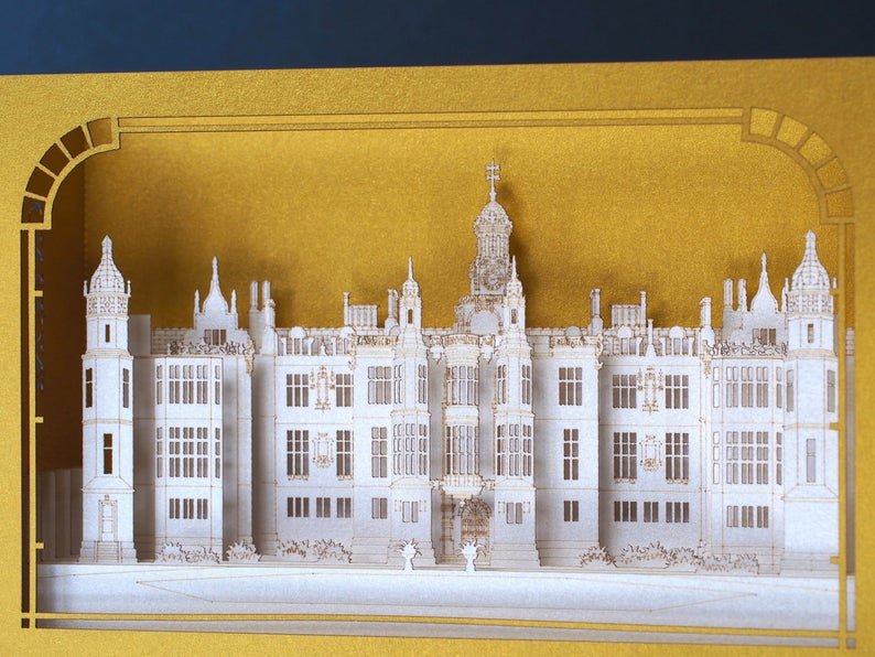 Harlaxton Manor Castle, Lincolnshire, England pop-up card - ColibriGift