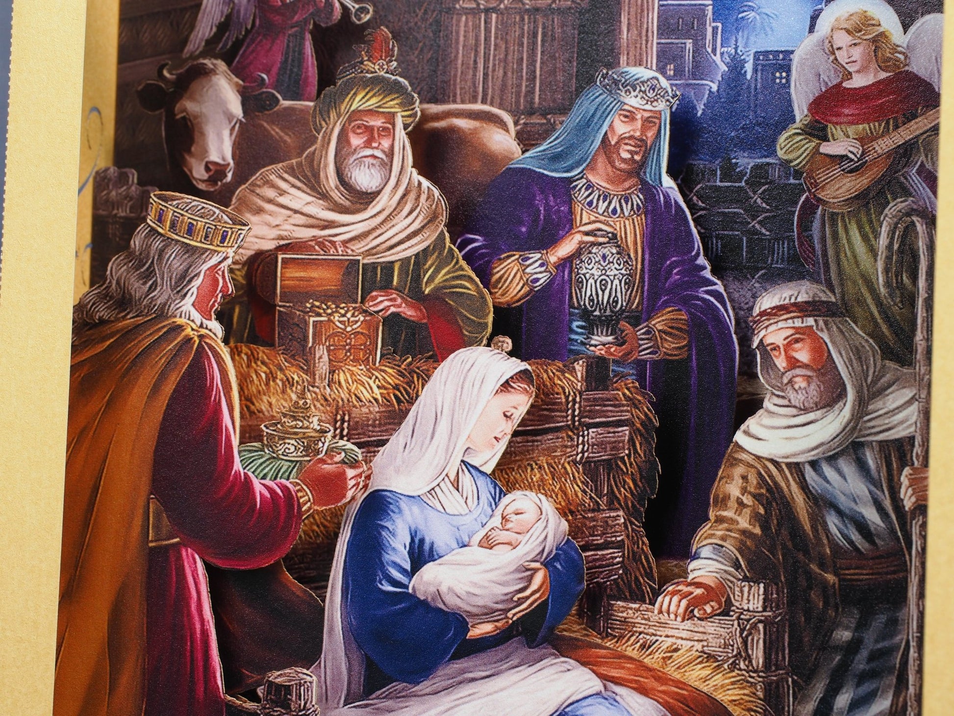 Holy Nativity paper miniature scene. Holy Crib, baby Jesus, Mother Mary, Joseph, holy star. Popup card. - ColibriGift
