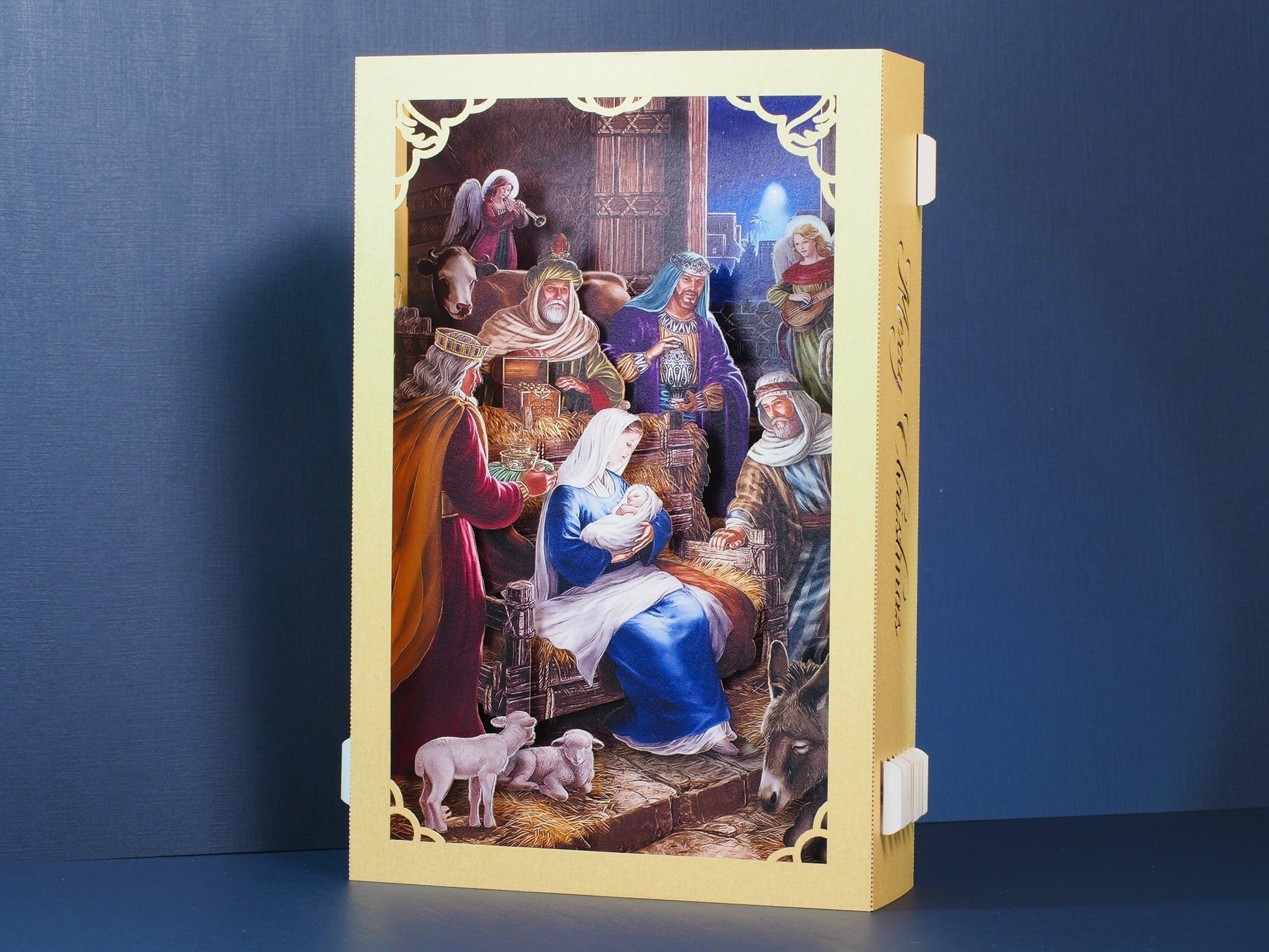 Holy Nativity paper miniature scene. Holy Crib, baby Jesus, Mother Mary, Joseph, holy star. Popup card. - ColibriGift