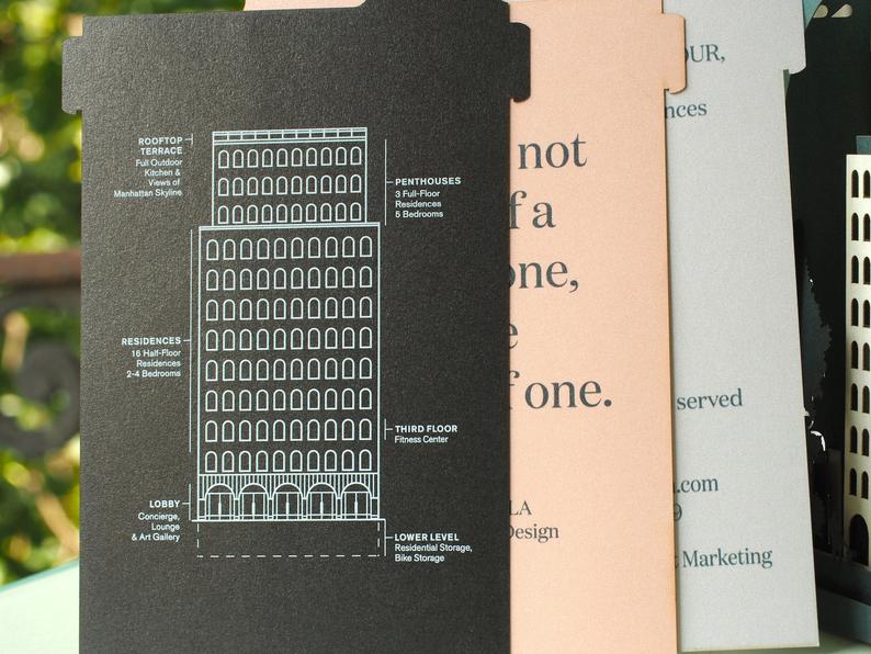 Custom 3D architecture pop up card with company logo, detailed building design greeting card for corporate gifts, client events and promotional invitations.