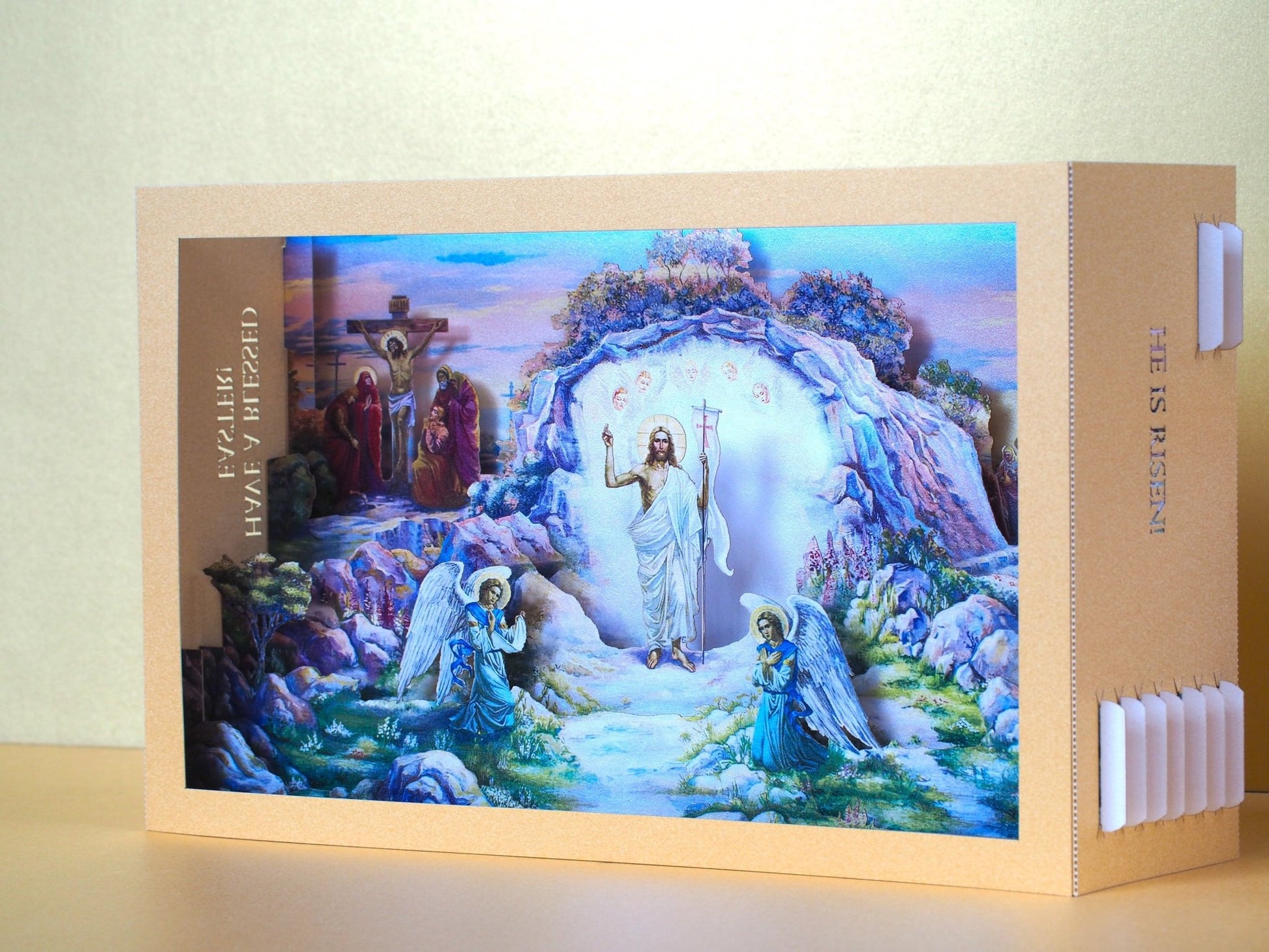 Jesus Christ Has Risen. Easter paper pop up icon card. Jesus We Trust in You greeting card. Shadow box model. - ColibriGift