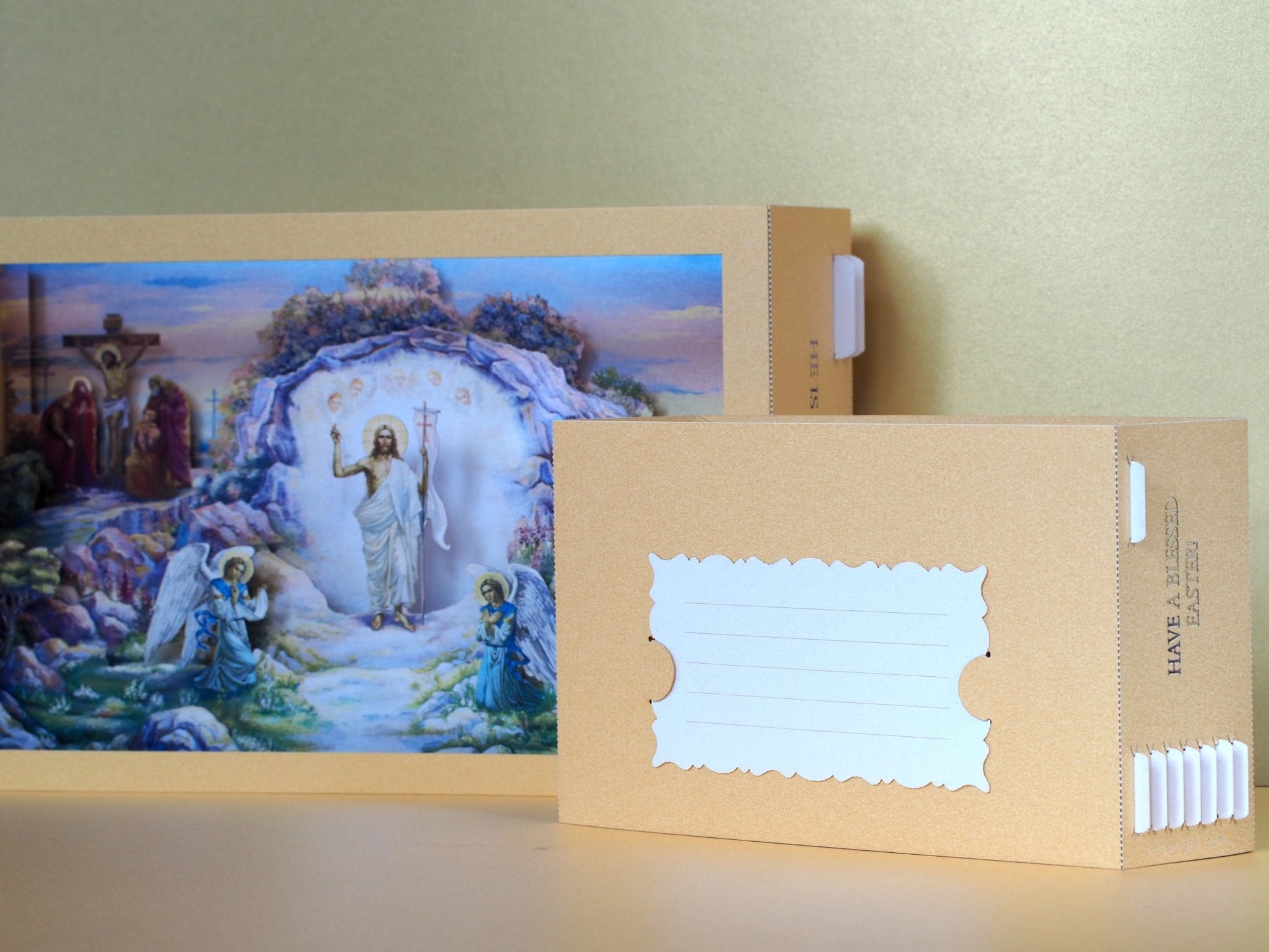 Jesus Christ Has Risen. Easter paper pop up icon card. Jesus We Trust in You greeting card. Shadow box model. - ColibriGift