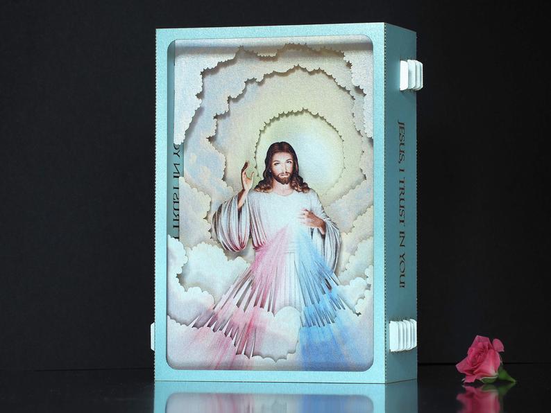 Jesus I trust in You Icon. Pop up card. Divine Mercy Prayer Cards. God. Religious cards, gifts. - ColibriGift