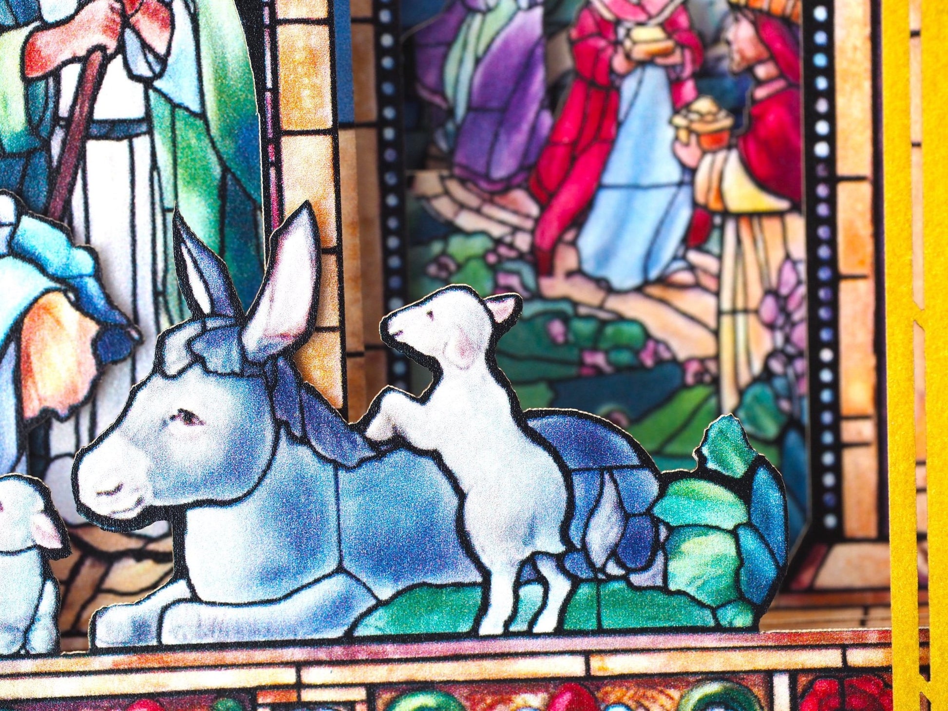 Christmas Nativity Holy Night Scene. Mosaic icon pop up card