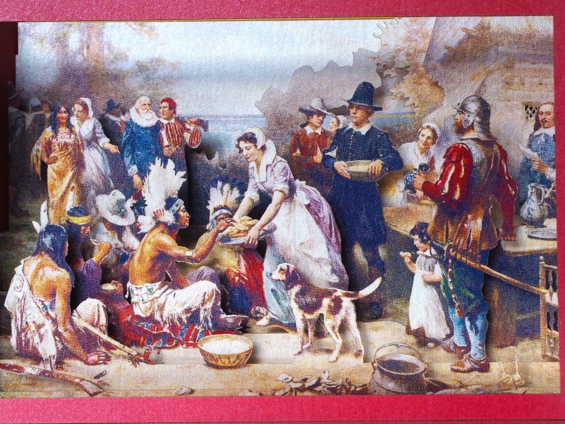 Pop up card The First Thanksgiving. The paper model of Painting Jean Leon Gerome Ferris 