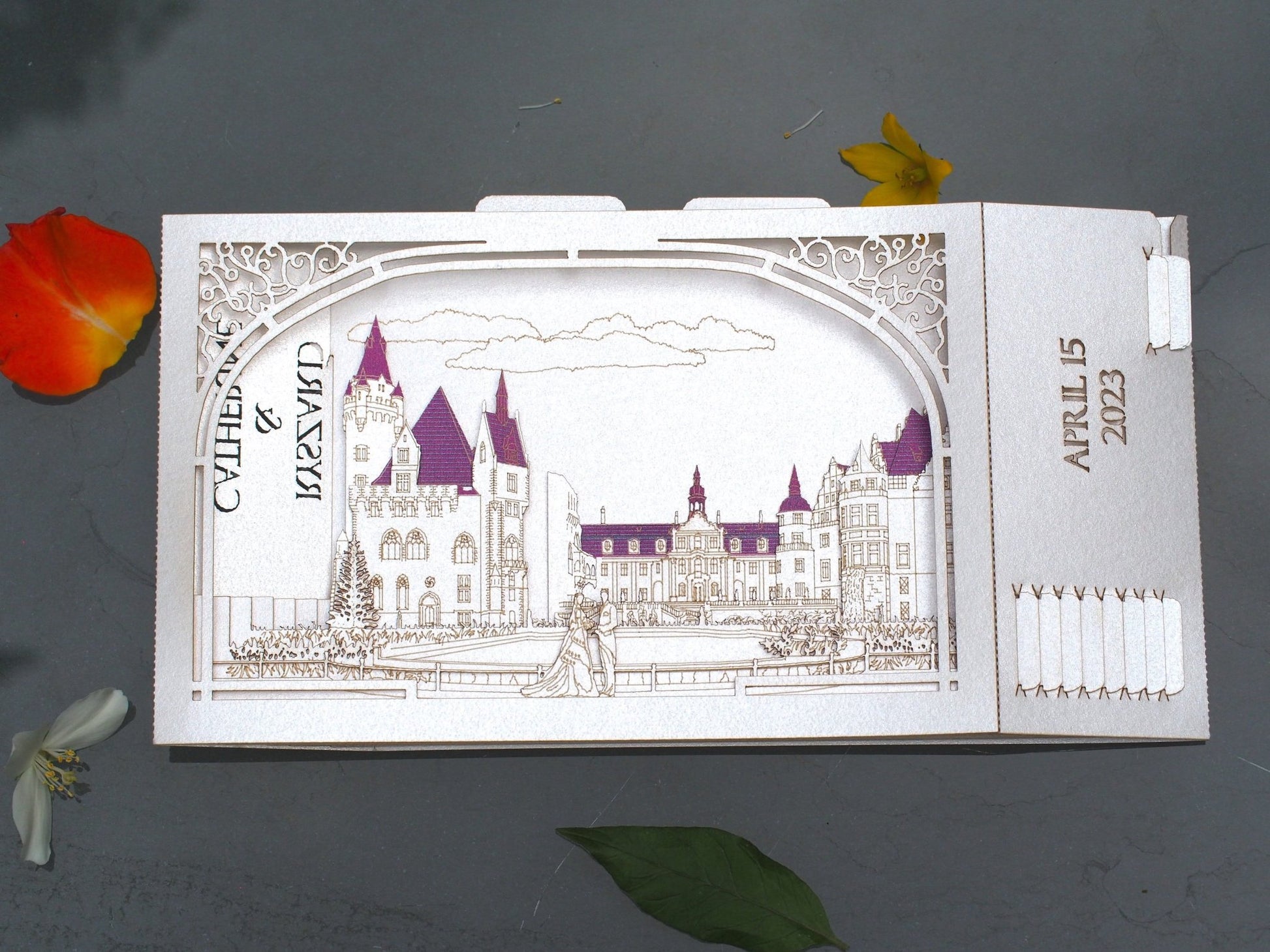 Moszna Castle wedding pop up invitation card. Paper pop up RSVP invite. Polish Pałac w Mosznej, Schloss Moschen- ColibriGift