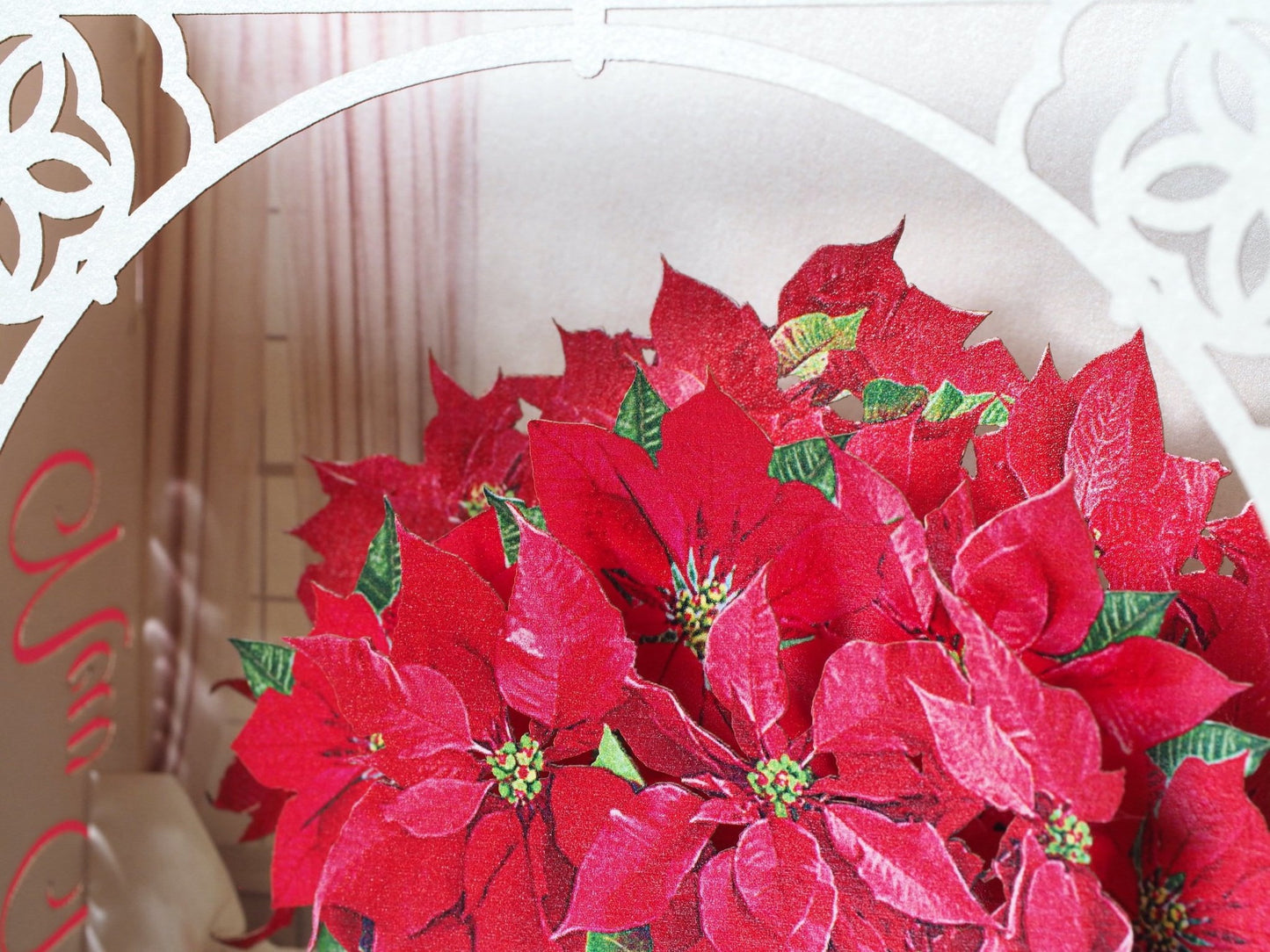 Poinsettia bouquet paper pop up 3d laser cut model. Christmas card with flowers miniature. - ColibriGift