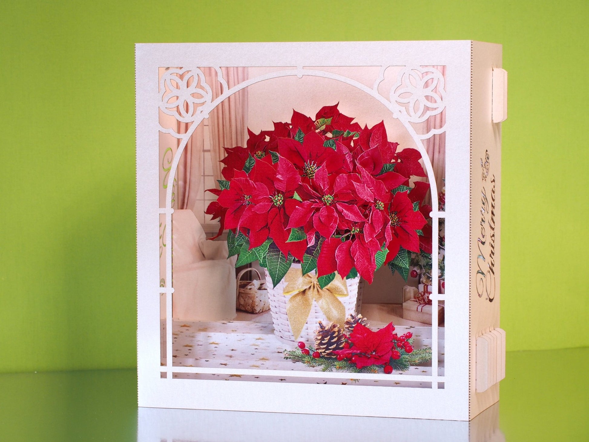 Poinsettia bouquet paper pop up 3d laser cut model. Christmas card with flowers miniature. - ColibriGift