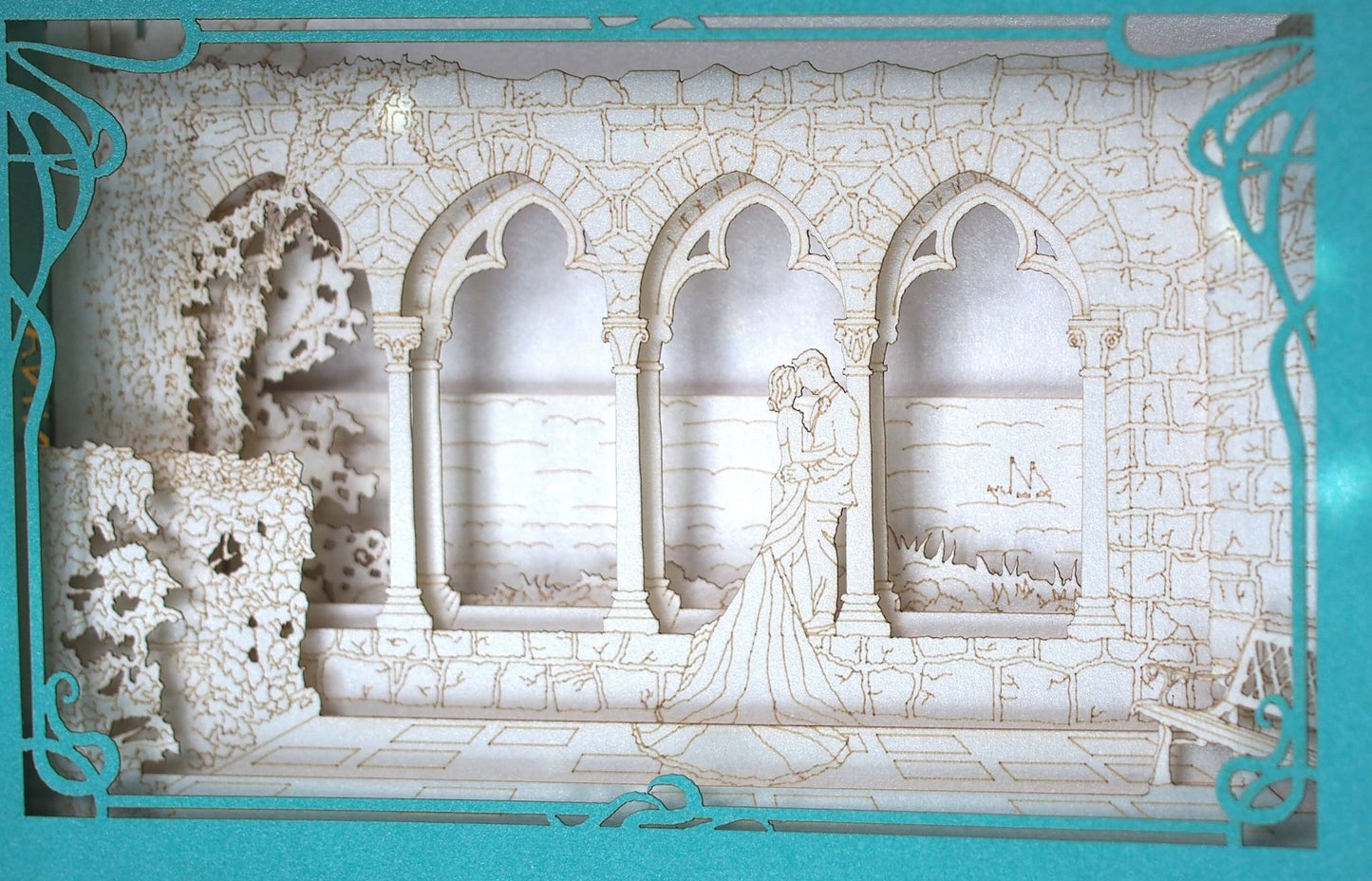 Pop up stationery. USA wedding invitations. Hammond Castle. Massachusetts. Paper box miniature. RSVP inserts. - ColibriGift