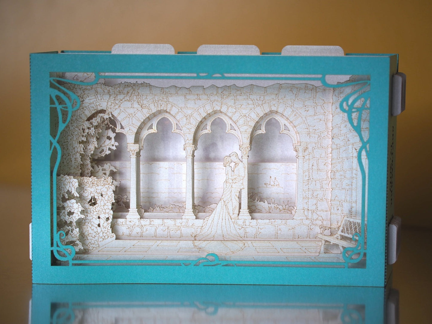 Pop up stationery. USA wedding invitations. Hammond Castle. Massachusetts. Paper box miniature. RSVP inserts. - ColibriGift