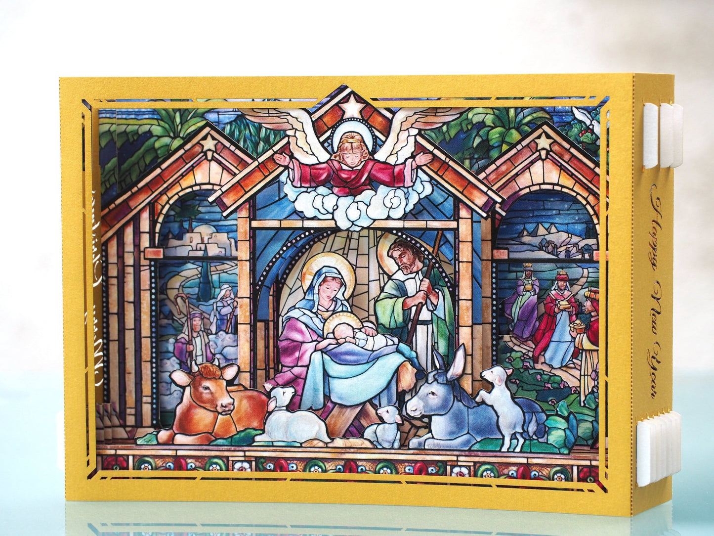 Christmas Nativity Holy Night Scene. Mosaic icon pop up card